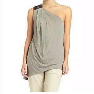 KAUFMANFRANCO one shoulder asymmetric top with leather $795 twine jersey
